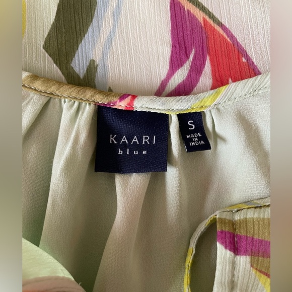 Kaari Blue size small lined ruffled sleeveless blouse with tie detail - Picture 3 of 4